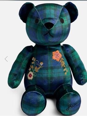 Jonny Was Embroidered Green & Blue Plaid Decorative Bear